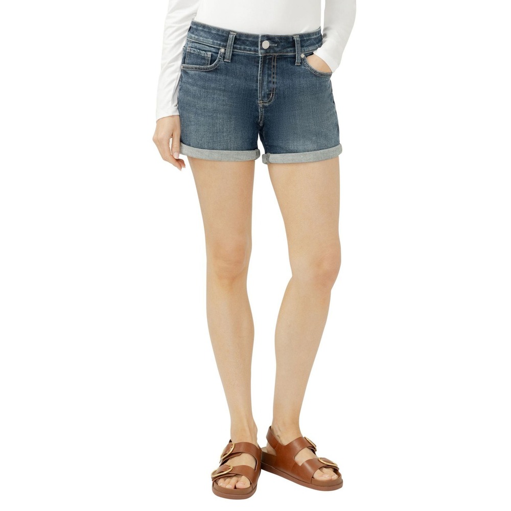 Silver Jeans Co Shorts Womens 24 Elyse Mid Rise Denim Medium Wash Cuffed